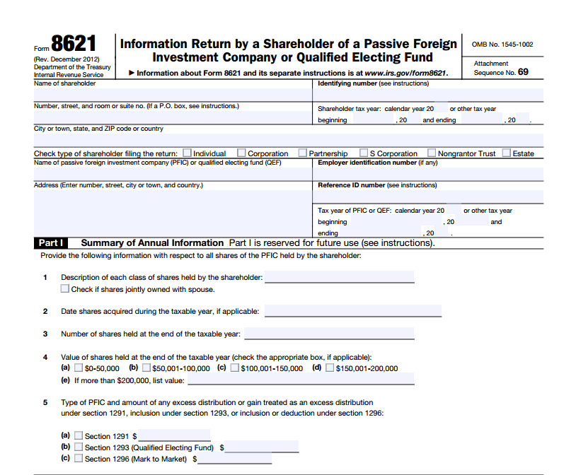 Form 8621 Fillable - Printable Forms Free Online