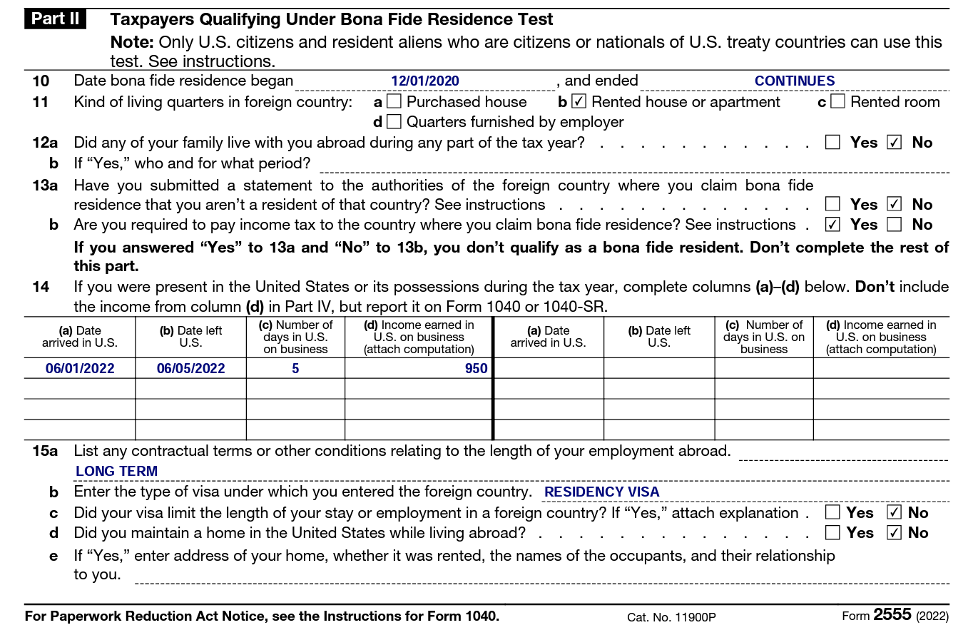 Filing Form 2555 for the Foreign Earned Income Exclusion