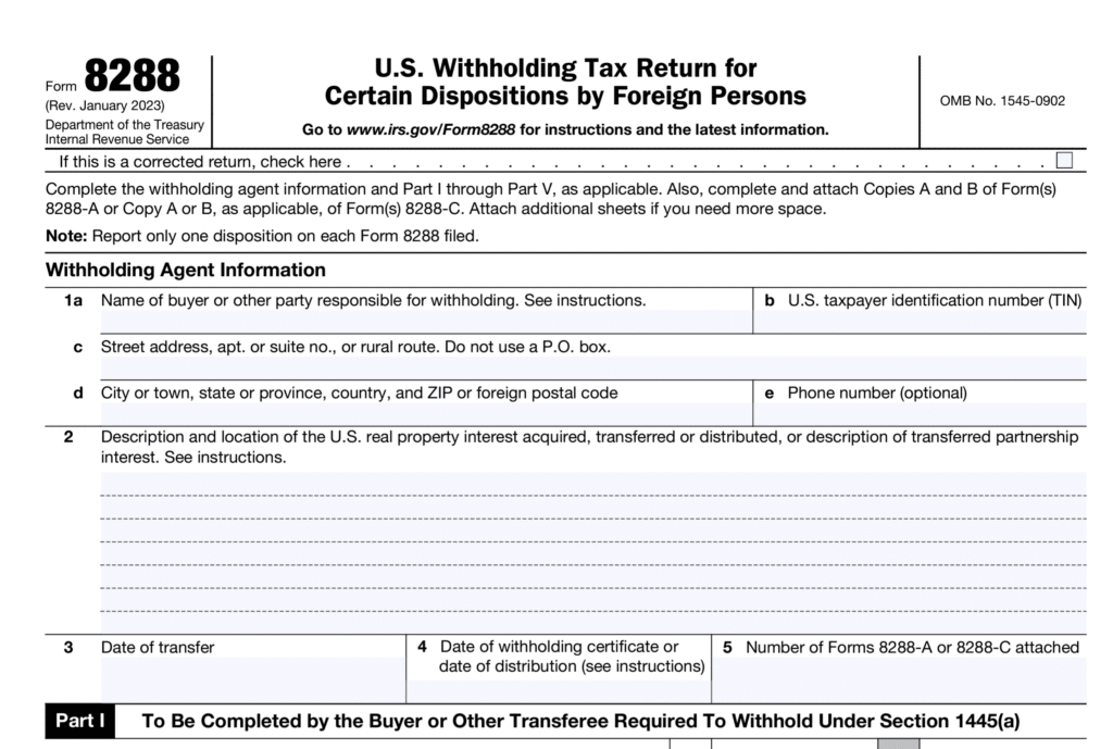 Form 8288 & FIRPTA Tax Withholding 